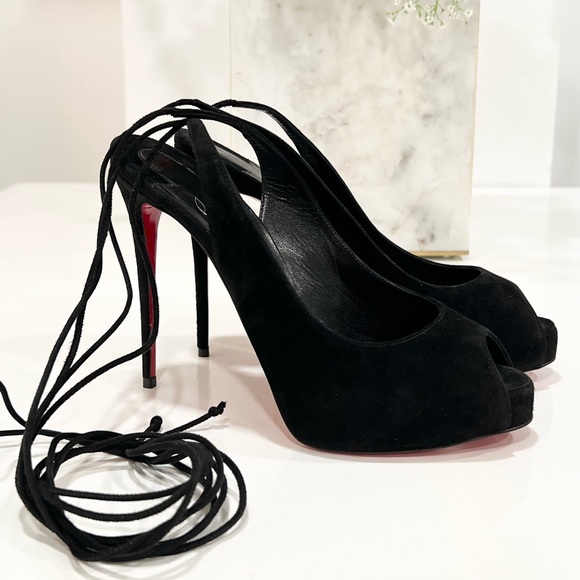 Christian Louboutin Lace Up NVP Suede Peep-Toe Pumps - Picture 3 of 13